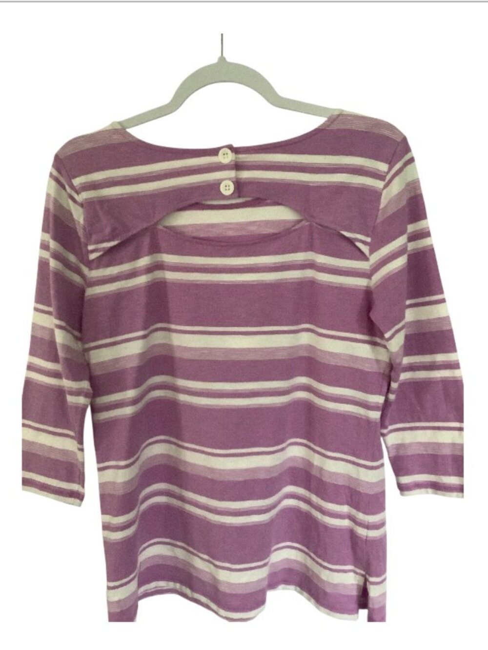 Talbot purple striped 3/4 sleeve with unique cut out in back. Size M - Picture 2 of 6